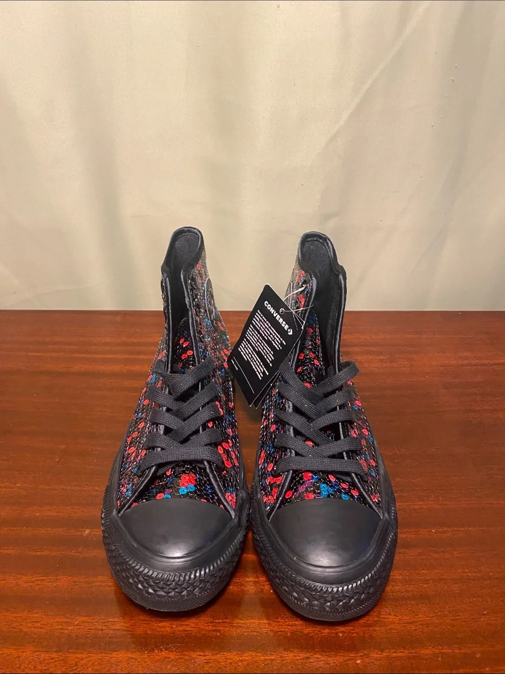 Converse Chuck Taylor All Star Sequined Women’s Hi Shoe Black Blue Cherry 9 NWT - Picture 5 of 7
